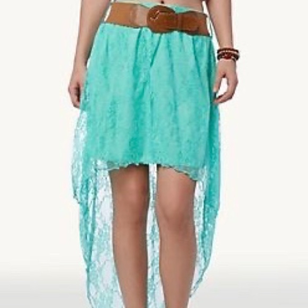 Teal Lace Skirt High Low